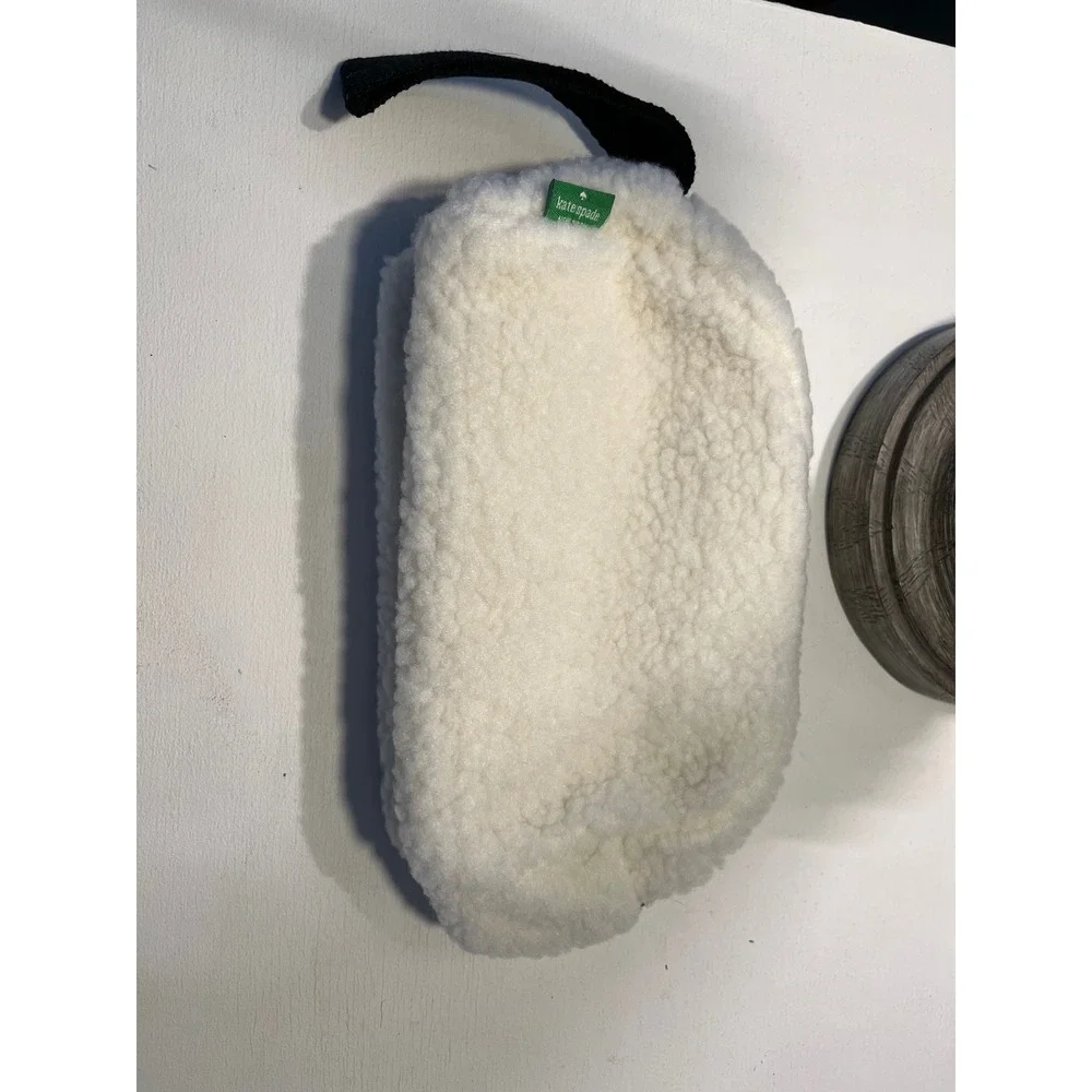 Kate Spade New York Faux Shearling Cosmetic Bag Cream Sherpa Makeup Pouch Wristl